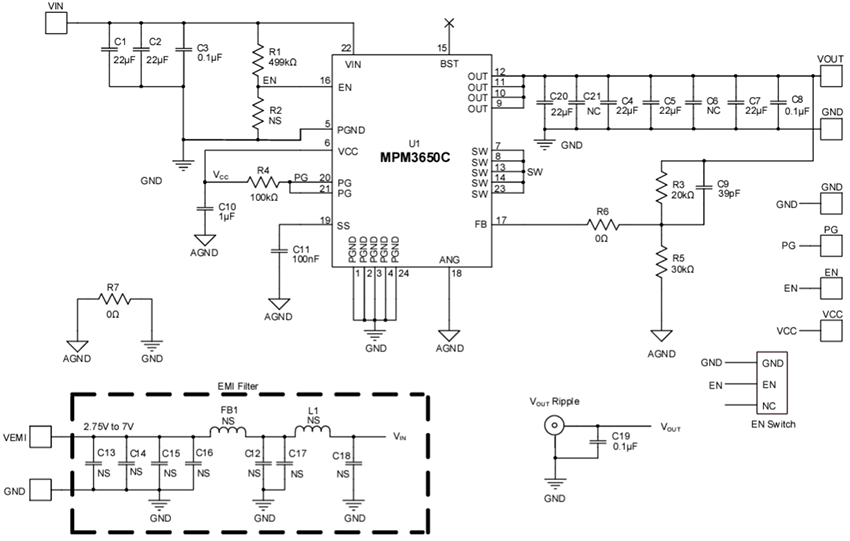 Schematic - Monolithic Power Systems (MPS) EVM3650C-QW-00A Evaluation Board